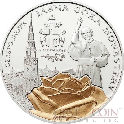 Palau JASNA GORA MONASTERY series GOLDEN ROSES Silver coin $2 Gold plated Proof 2012